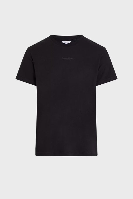 Calvin Klein Pamuk ve Keten Karışımlı Regular Fit Bisiklet Yaka KM0KM01138BEH Erkek T Shirt KM0KM01138 BEH SİYAH - 1
