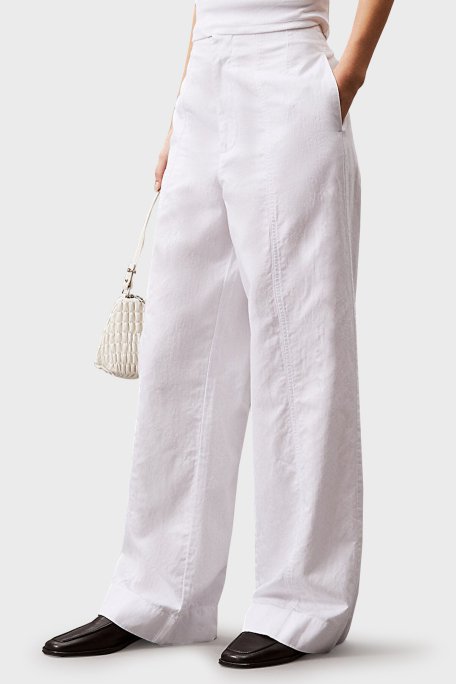 Calvin Klein Pamuk ve Keten Karışımlı Straight Fit Düz Paça J20J225340YAA Bayan Pantolon J20J225340 YAA BEYAZ - 1