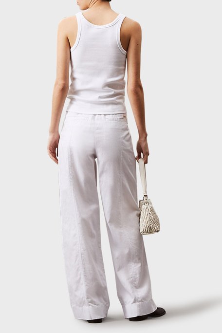 Calvin Klein Pamuk ve Keten Karışımlı Straight Fit Düz Paça J20J225340YAA Bayan Pantolon J20J225340 YAA BEYAZ - 3