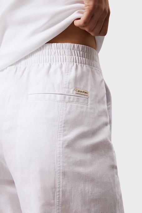Calvin Klein Pamuk ve Keten Karışımlı Straight Fit Düz Paça J20J225340YAA Bayan Pantolon J20J225340 YAA BEYAZ - 4