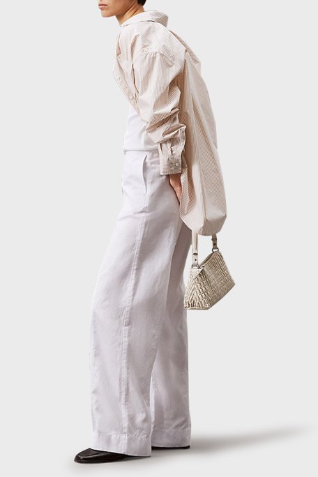 Calvin Klein Pamuk ve Keten Karışımlı Straight Fit Düz Paça J20J225340YAA Bayan Pantolon J20J225340 YAA BEYAZ - 5