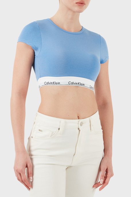 Calvin Klein Pamuk ve Modal Karışımlı Slim Fit Logolu LV00QF7213PWB Bayan Top LV00QF7213 PWB MAVİ - 8
