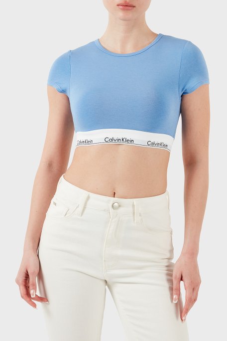 Calvin Klein Pamuk ve Modal Karışımlı Slim Fit Logolu LV00QF7213PWB Bayan Top LV00QF7213 PWB MAVİ - 11