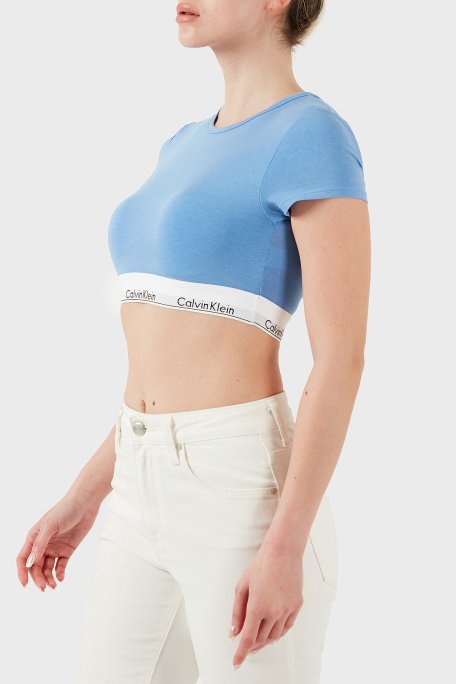 Calvin Klein Pamuk ve Modal Karışımlı Slim Fit Logolu LV00QF7213PWB Bayan Top LV00QF7213 PWB MAVİ - 12