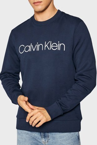 Calvin Klein - Calvin Klein Pamuklu Baskılı Bisiklet Yaka Regular Fit Erkek Sweat K10K104059 407 LACİVERT