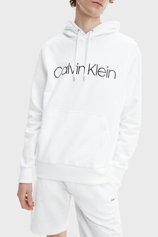 Calvin Klein - Calvin Klein Pamuklu Baskılı Kapüşonlu Regular Fit Erkek Sweat K10K104060 117 BEYAZ