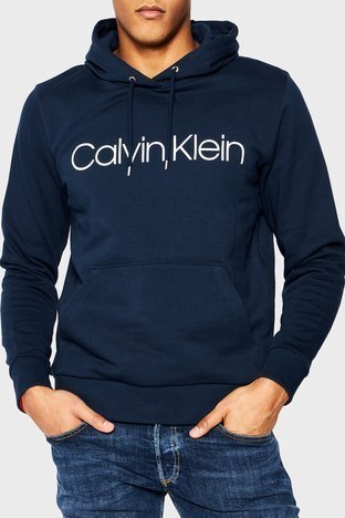Calvin Klein - Calvin Klein Pamuklu Baskılı Kapüşonlu Regular Fit Erkek Sweat K10K104060 407 LACİVERT