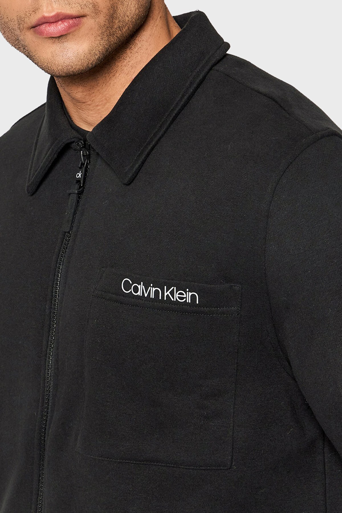 Calvin Klein Pamuklu Fermuarlı Regular Fit Gömlek Yaka Erkek Sweat K10K107926 BEH SİYAH