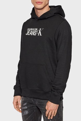 Calvin Klein - Calvin Klein Pamuklu Kanguru Cepli Regular Fit Kapüşonlu Erkek Sweat J30J318788 BEH SİYAH