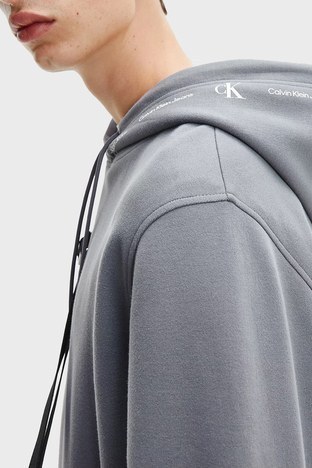 Calvin Klein - Calvin Klein Pamuklu Kanguru Cepli Regular Fit Kapüşonlu Erkek Sweat J30J319701 PTP GRİ (1)