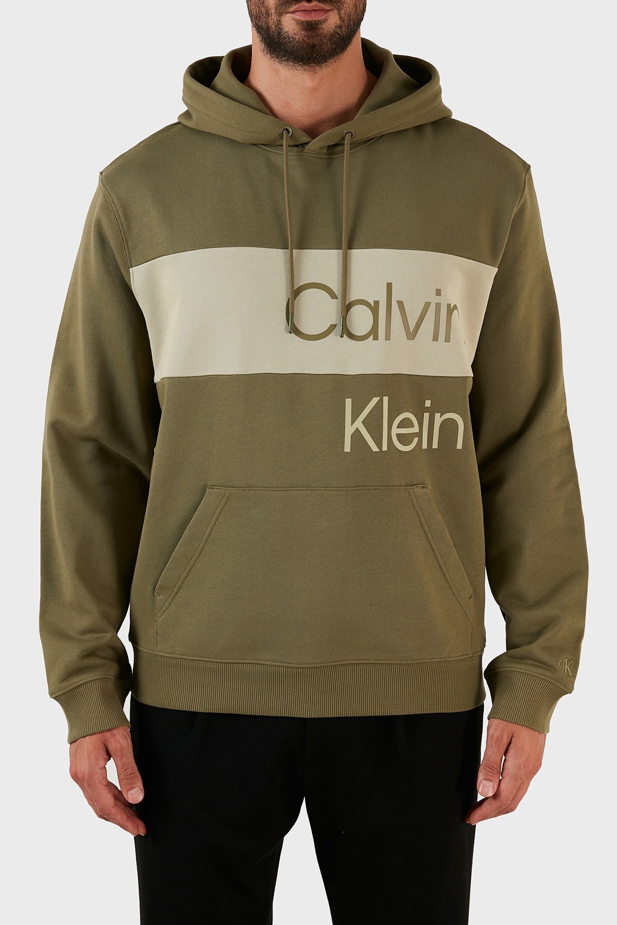 Calvin Klein Pamuklu Kanguru Cepli Regular Fit Kapüşonlu Erkek Sweat J30J321541 LB6 YEŞİL