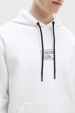 Calvin Klein - Calvin Klein Pamuklu Kanguru Cepli Regular Fit Kapüşonlu Erkek Sweat K10K108181 YAF BEYAZ (1)