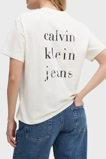 Calvin Klein Pamuklu Logo Baskılı Regular Fit Bisiklet Yaka J20J225238YAS Bayan T Shirt J20J225238 YAS EKRU - 3