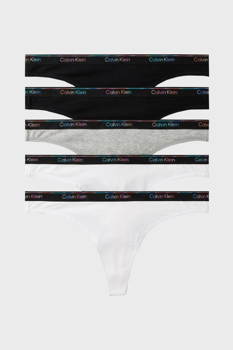 Calvin Klein Pamuklu Logolu 5 Pack LV00QD5322WBT Bayan Külot LV00QD5322 WBT SİYAH-BEYAZ-GRİ - 1
