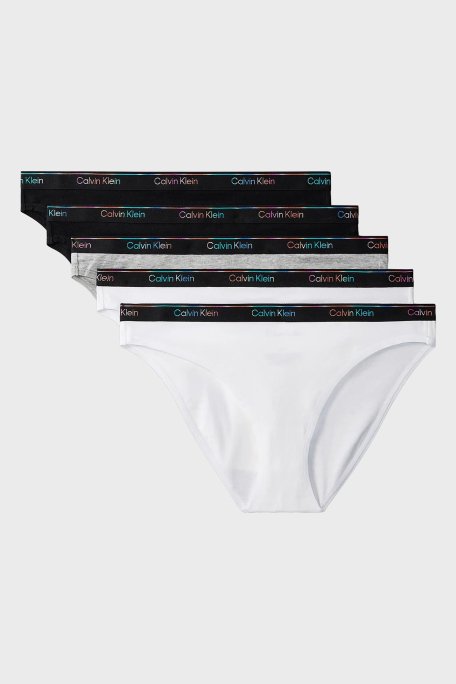 Calvin Klein Pamuklu Logolu 5 Pack LV00QD5323WBT Bayan Külot LV00QD5323 WBT SİYAH-BEYAZ-GRİ - 1