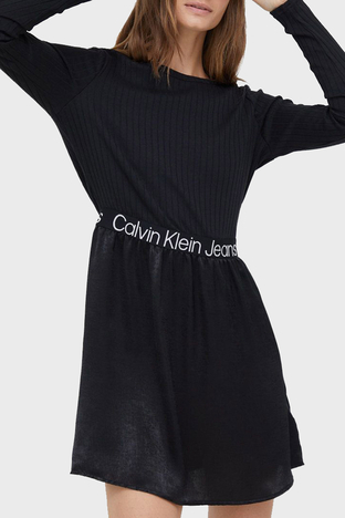 Calvin Klein - Calvin Klein Pamuklu Logolu Bel Bantlı Bisiklet Yaka Regular Fit Bayan Elbise J20J219989 BEH SİYAH (1)