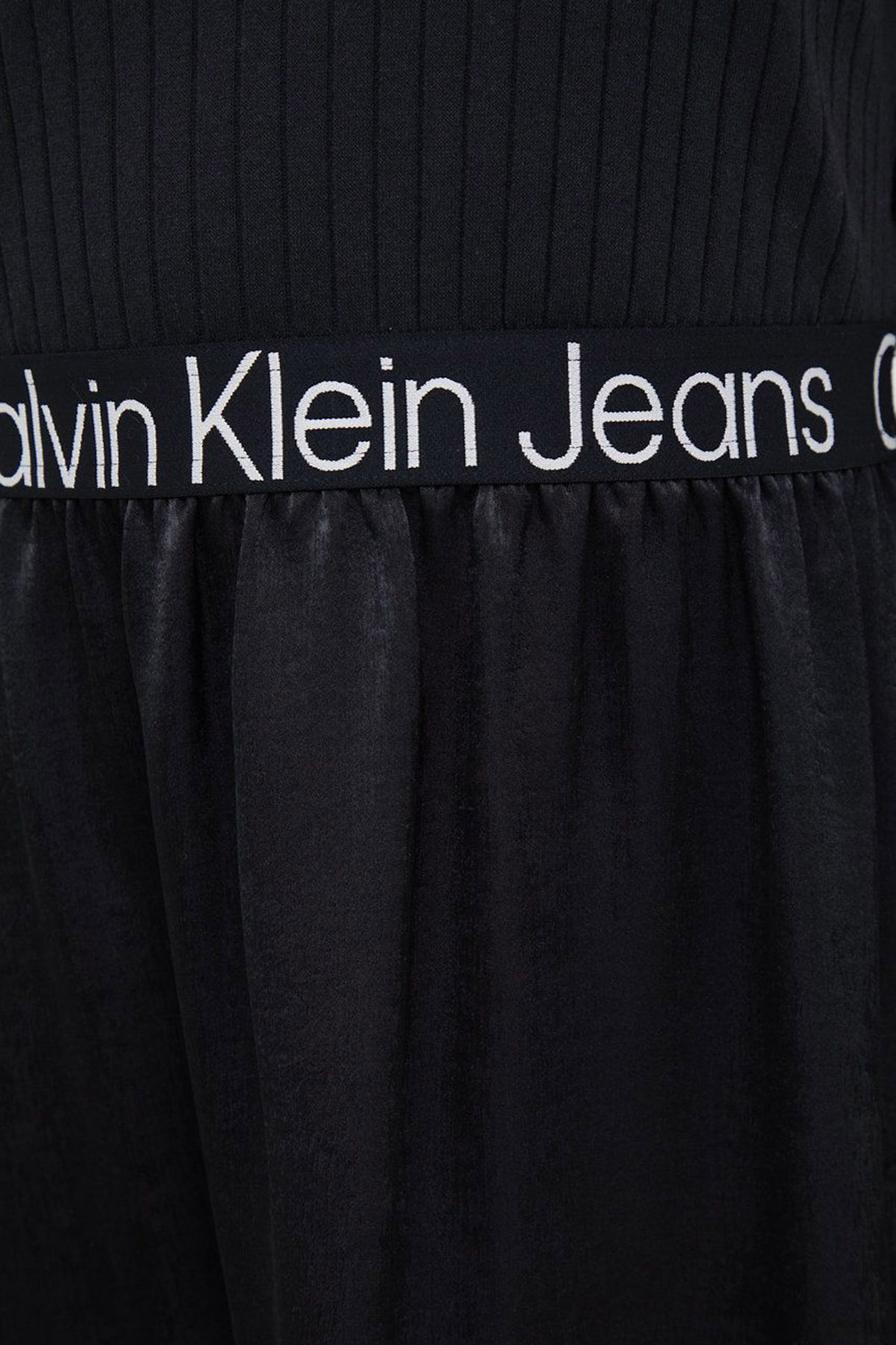 Calvin Klein Pamuklu Logolu Bel Bantlı Bisiklet Yaka Regular Fit Bayan Elbise J20J219989 BEH SİYAH