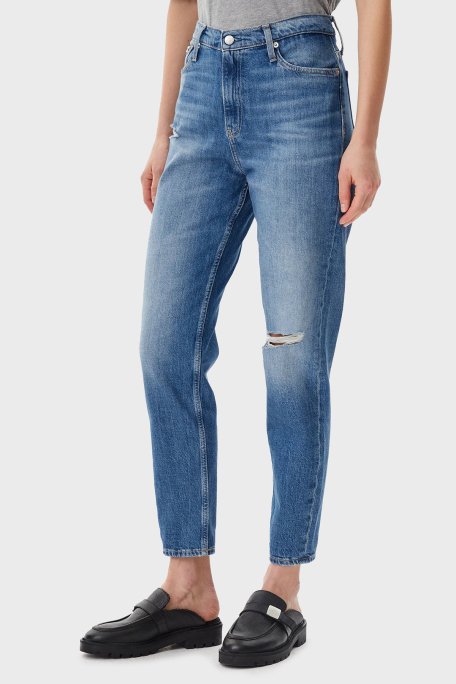 Calvin Klein Pamuklu Mom Fit Yüksek Bel Düz Paça Jeans J20J2251401A4 Bayan Kot Pantolon J20J225140 1A4 MAVİ - 1