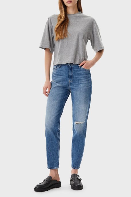 Calvin Klein Pamuklu Mom Fit Yüksek Bel Düz Paça Jeans J20J2251401A4 Bayan Kot Pantolon J20J225140 1A4 MAVİ - 3
