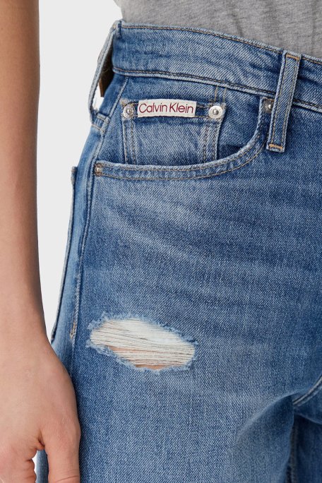 Calvin Klein Pamuklu Mom Fit Yüksek Bel Düz Paça Jeans J20J2251401A4 Bayan Kot Pantolon J20J225140 1A4 MAVİ - 4