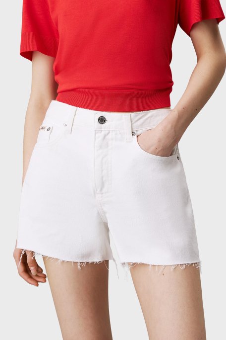 Calvin Klein Pamuklu Mom Fit Yüksek Bel Kısa Kot J20J2251531AA Bayan Short J20J225153 1AA BEYAZ - 1