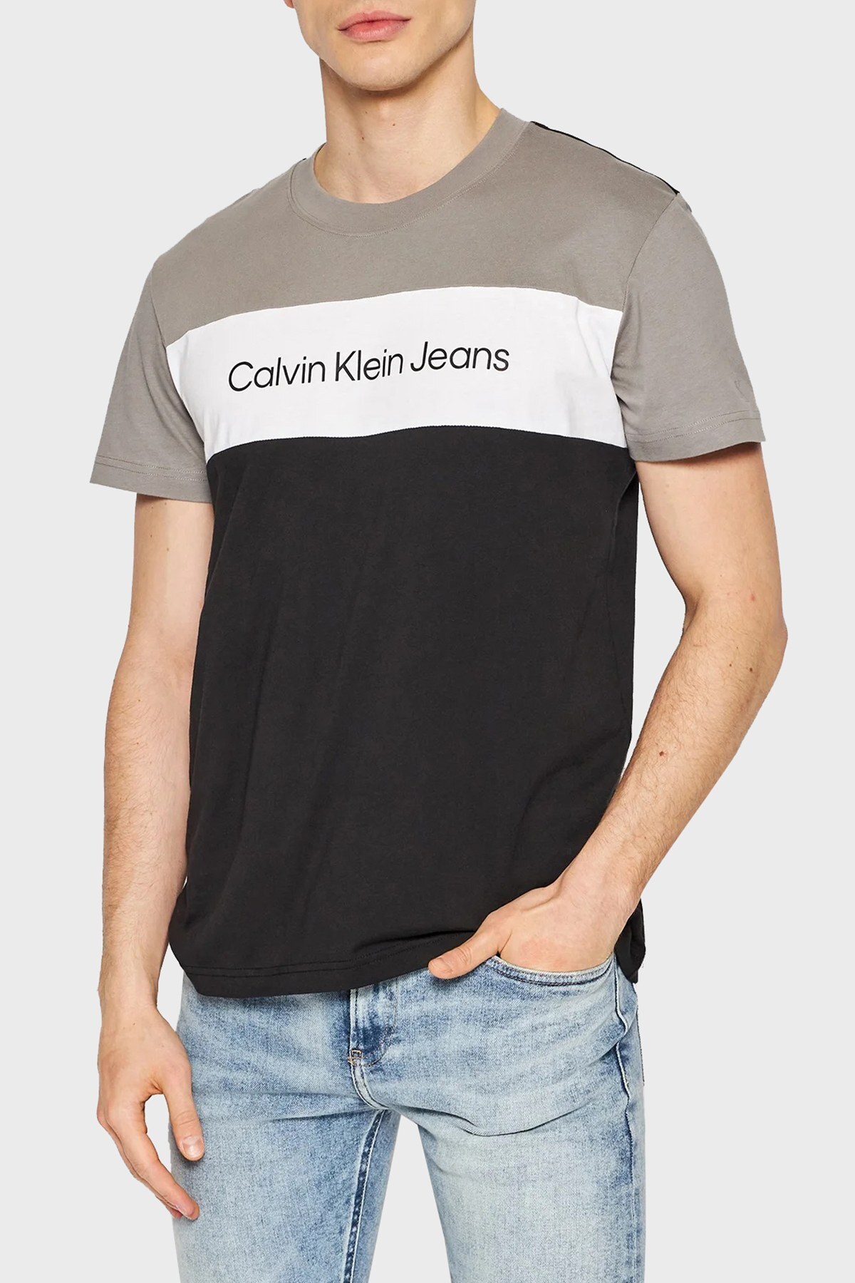 Calvin Klein Pamuklu Regular Fit Bisiklet Yaka Erkek T Shirt J30J320184 BEH SİYAH-VİZON