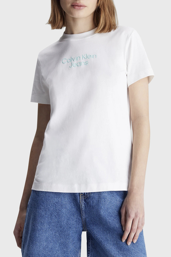 Calvin Klein Pamuklu Regular Fit Bisiklet Yaka J20J223222YAF Bayan T Shirt J20J223222 YAF BEYAZ - 1