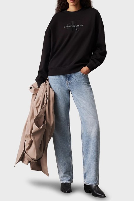 Calvin Klein Pamuklu Regular Fit Bisiklet Yaka Logolu J20J224724BEH Bayan Sweat J20J224724 BEH SİYAH - 2
