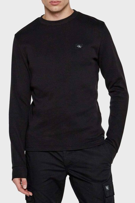 Calvin Klein Pamuklu Regular Fit Bisiklet Yaka Uzun Kollu J30J327117BEH Erkek T Shirt J30J327117 BEH SİYAH - 1