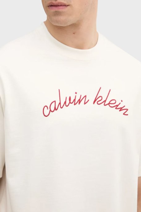 Calvin Klein Pamuklu Regular Fit İşleme Logolu LV04RC225GYAS Erkek T Shirt LV04RC225G YAS BEYAZ - 5