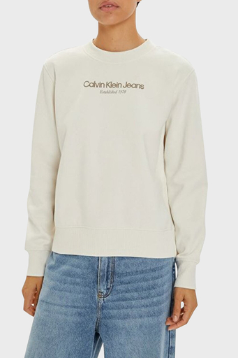 Calvin Klein Pamuklu Regular Fit Logolu J20J224913YBI Bayan Sweat J20J224913 YBI EKRU - 1