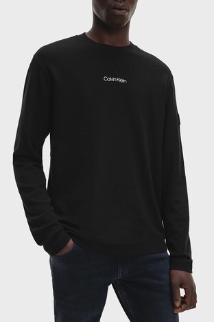 Calvin Klein - Calvin Klein Pamuklu Regular Fit Uzun Kollu Bisiklet Yaka Erkek T Shirt K10K107888 BEH SİYAH