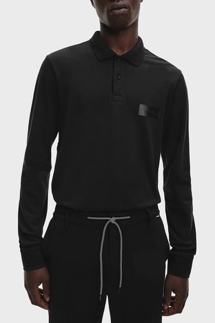 Calvin Klein - Calvin Klein Pamuklu Regular Fit Uzun Kollu Düğmeli T Shirt Erkek Polo K10K107736 BEH SİYAH