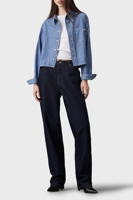 Calvin Klein Pamuklu Relaxed Fit Tek Cepli Kısa J20J2250111A4 Bayan Gömlek J20J225011 1A4 MAVİ - 6