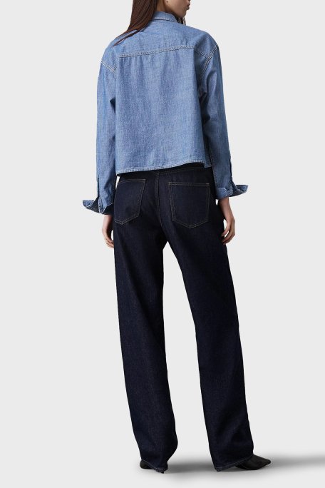 Calvin Klein Pamuklu Relaxed Fit Tek Cepli Kısa J20J2250111A4 Bayan Gömlek J20J225011 1A4 MAVİ - 7