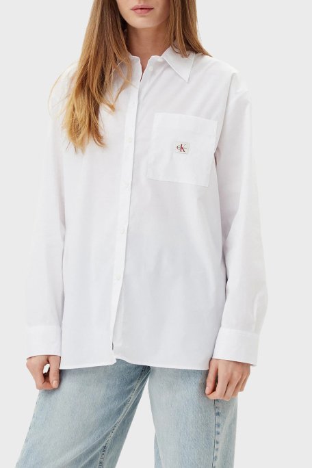 Calvin Klein Pamuklu Relaxed Fit Uzun Kollu Logolu LV047C143GYAA Bayan Gömlek LV047C143G YAA BEYAZ - 1