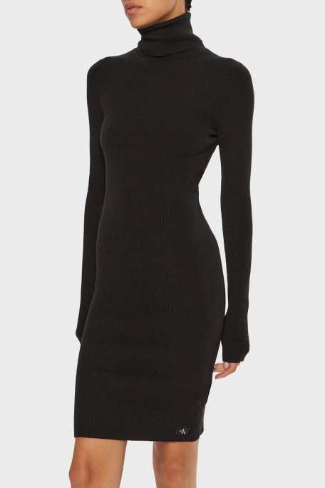 Calvin Klein Pamuklu Slim Fit Balıkçı Yaka Fitilli J20J224150BEH Bayan Elbise J20J224150 BEH SİYAH - 1