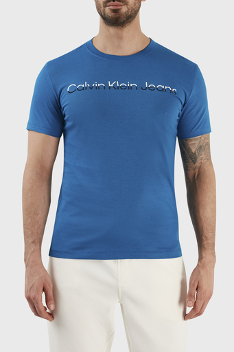 Calvin Klein Pamuklu Slim Fit Bisiklet Yaka J30J322511C3B Erkek T Shirt J30J322511 C3B MAVİ - 1