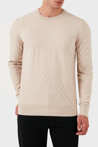 Calvin Klein Pamuklu Slim Fit Bisiklet Yaka K10K113747ACE Erkek Kazak K10K113747 ACE EKRU - 1