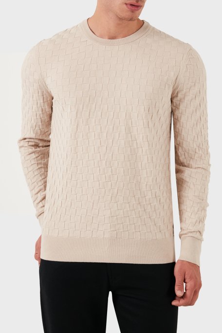 Calvin Klein Pamuklu Slim Fit Bisiklet Yaka K10K113747ACE Erkek Kazak K10K113747 ACE EKRU - 1