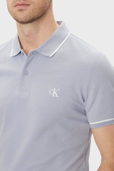 Calvin Klein Pamuklu Slim Fit Düğmeli J30J315603CAG Erkek Polo Yaka T Shirt J30J315603 CAG AÇIK MAVİ - 4