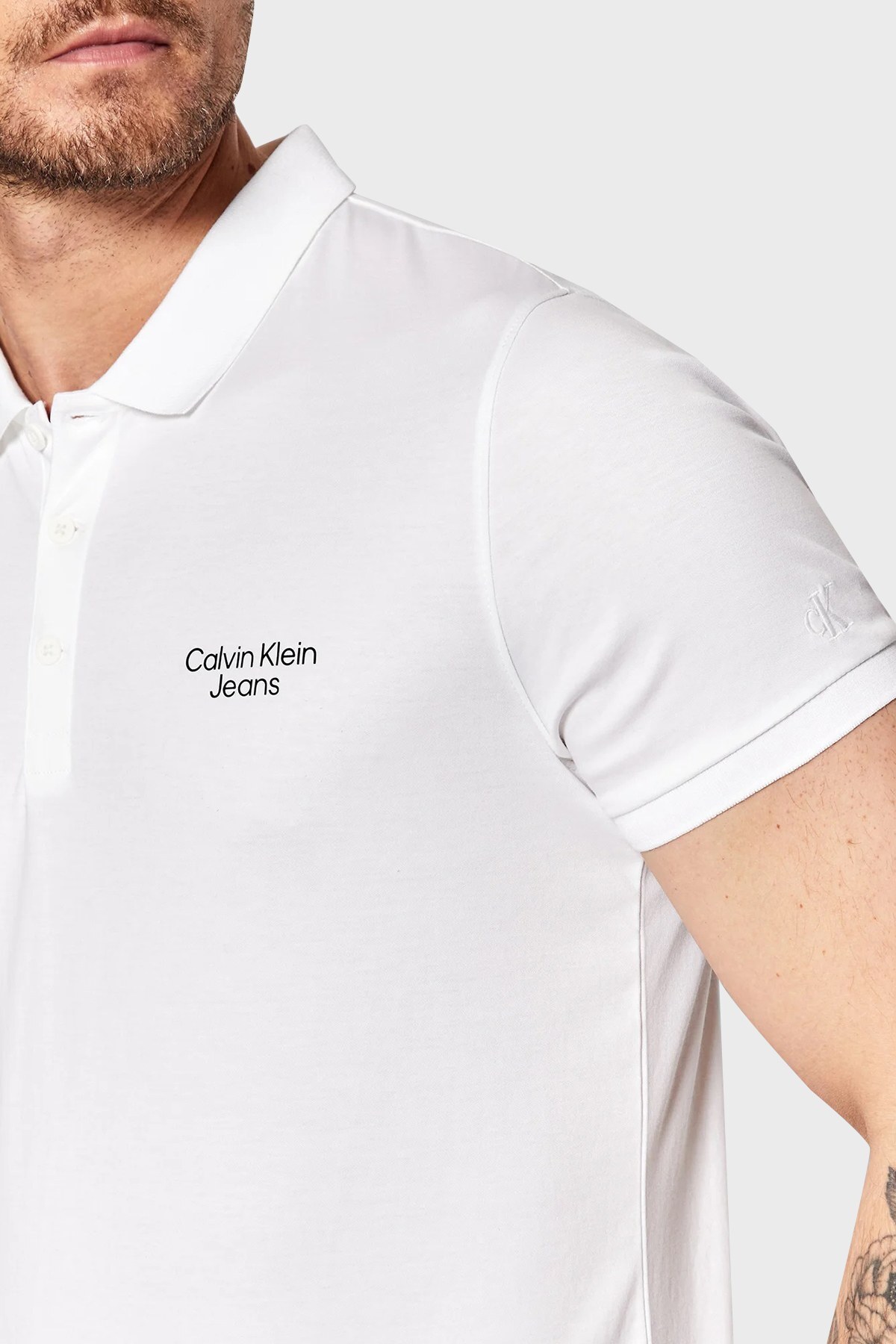 Calvin Klein Pamuklu Slim Fit Düğmeli T Shirt Erkek Polo J30J320088 YAF BEYAZ
