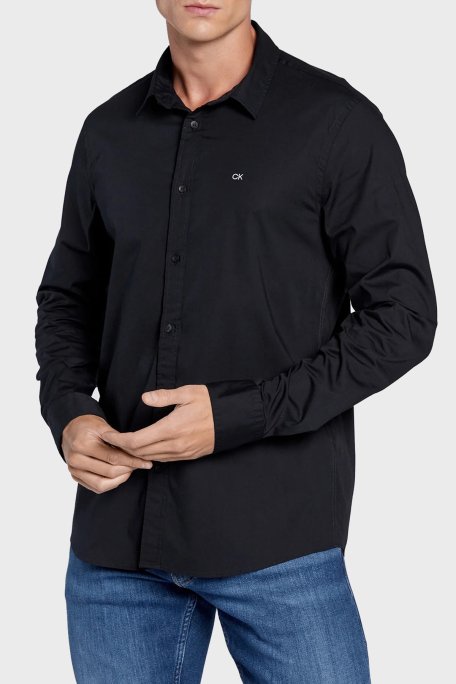 Calvin Klein Pamuklu Slim Fit İnce Poplin Streç Erkek Gömlek K10K110856 BEH SİYAH - 1