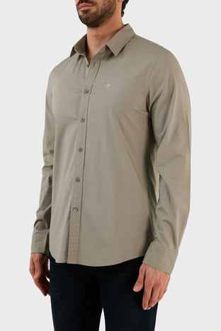 Calvin Klein - Calvin Klein Pamuklu Slim Fit İnce Poplin Streç Erkek Gömlek K10K110856 CHH GRİ (1)