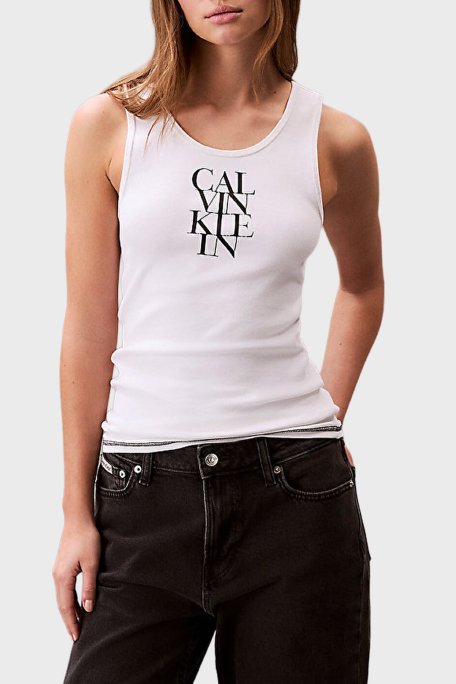Calvin Klein Pamuklu Slim Fit Kalın Askılı Logolu LV044C219GYAA Bayan Top LV044C219G YAA BEYAZ - 1