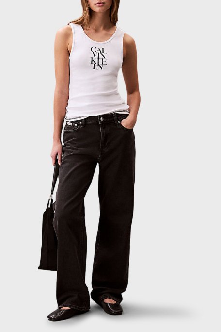 Calvin Klein Pamuklu Slim Fit Kalın Askılı Logolu LV044C219GYAA Bayan Top LV044C219G YAA BEYAZ - 2