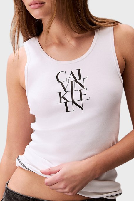 Calvin Klein Pamuklu Slim Fit Kalın Askılı Logolu LV044C219GYAA Bayan Top LV044C219G YAA BEYAZ - 4