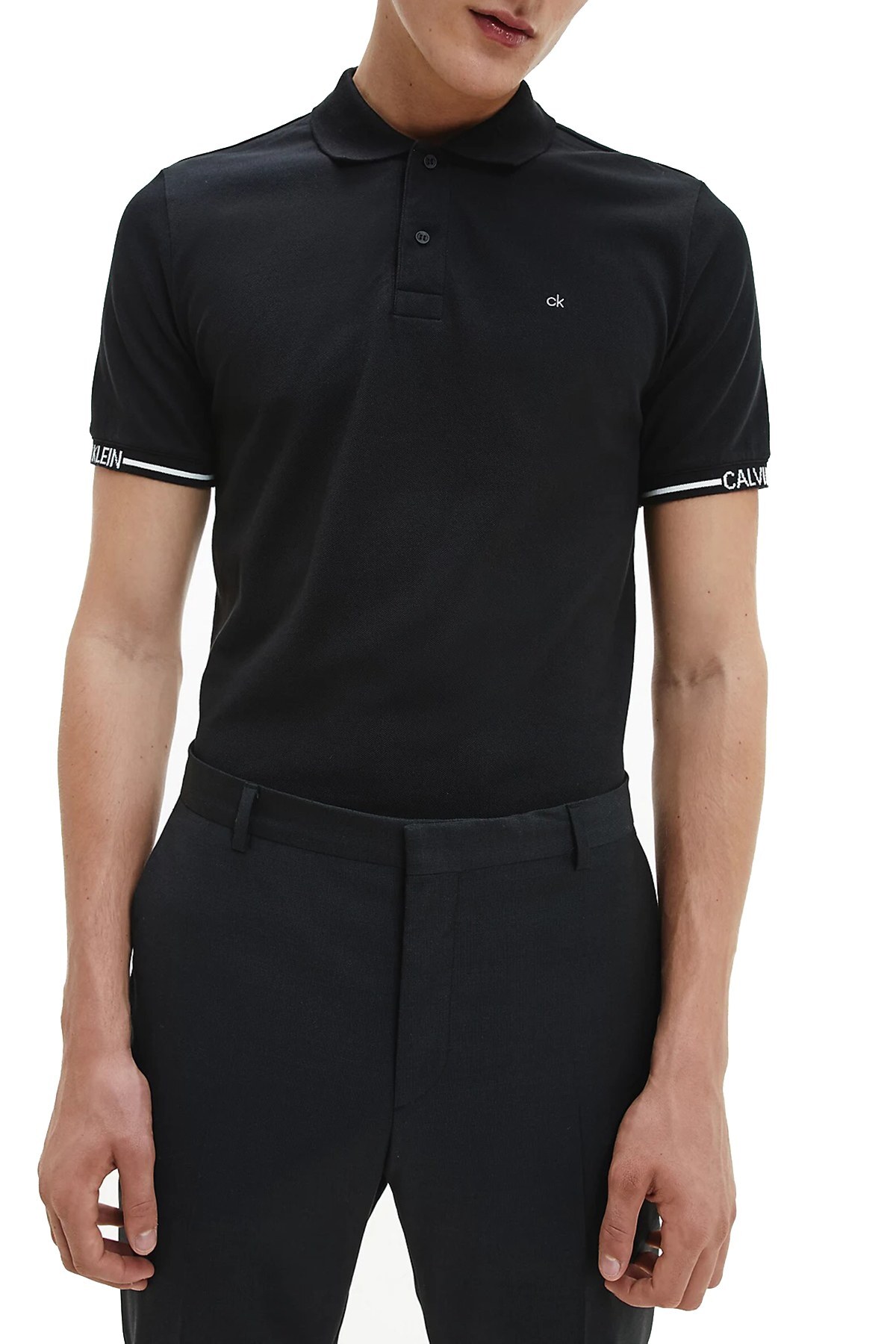 Calvin Klein Pamuklu Slim Fit T Shirt Erkek Polo K10K107148 BEH SİYAH