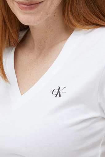 Calvin Klein Pamuklu Slim Fit V Yaka J20J220303YAF Bayan T Shirt J20J220303 YAF BEYAZ - 4