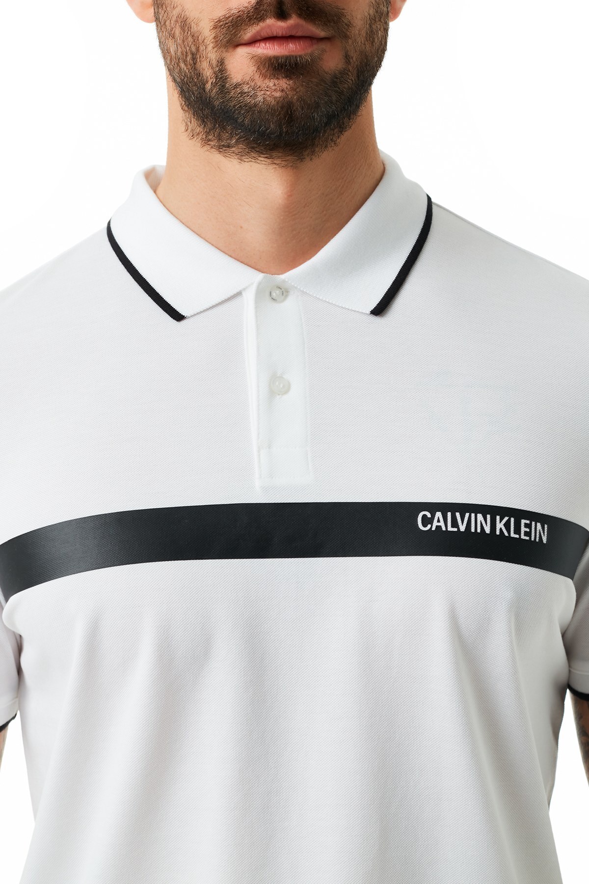 Calvin Klein Regular Fit % 100 Organik Pamuk Düğmeli T Shirt Erkek Polo K10K106458 YAF BEYAZ